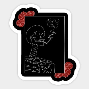 Smoking Skeleton With Roses | Death Sticker